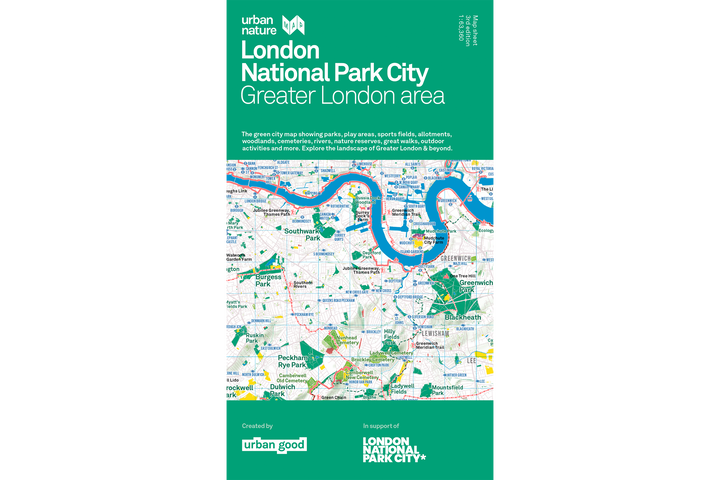 Front cover of Urban Good’s folded London National Park City Map for the Greater London area.