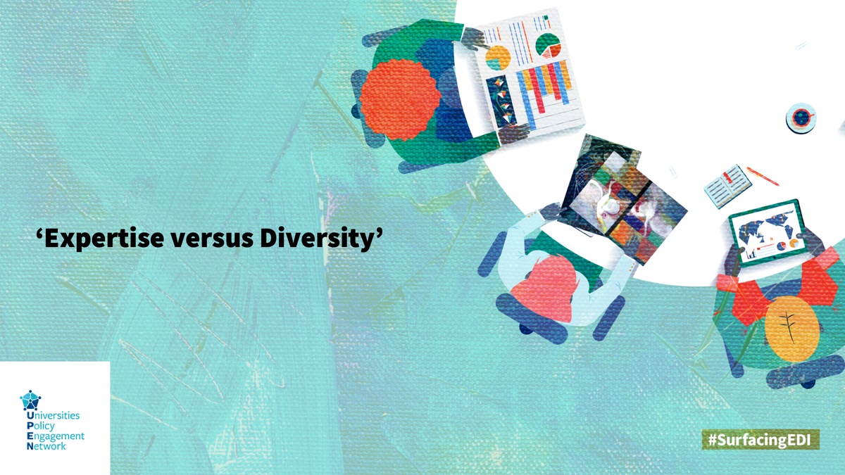 Expertise versus Diversity social-media graphic featuring Charlie Peel’s illustration of people around a table.