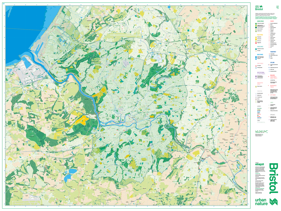 Shows a work in progress image of the Bristol Urban Nature map before it is finished.